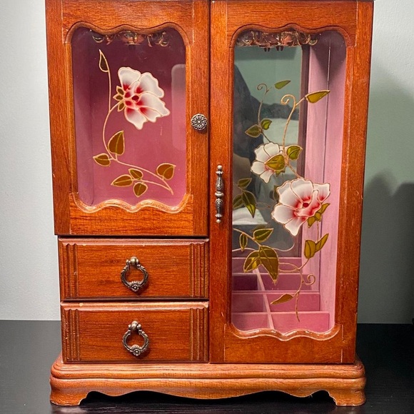Wooden Jewelry Box with Floral Design